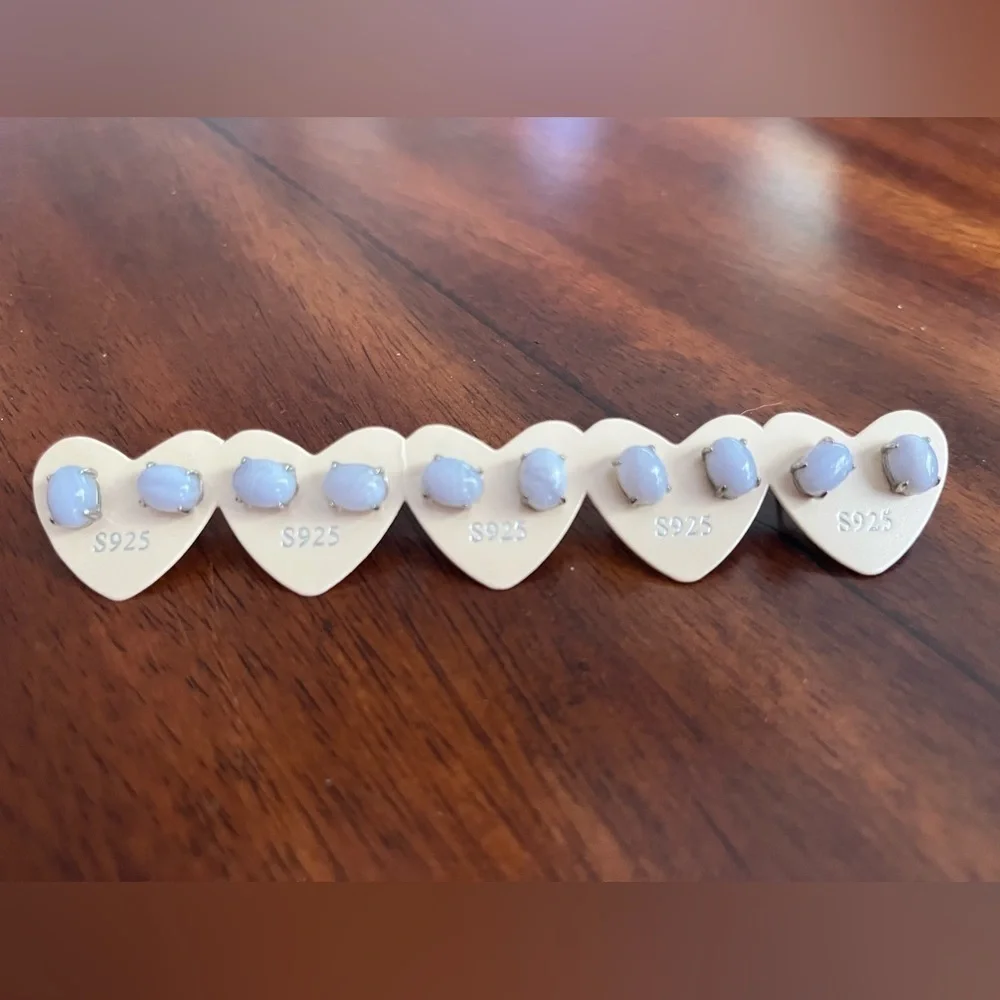 Blue Lace Agate Stud Earrings - Picture 1 of 4